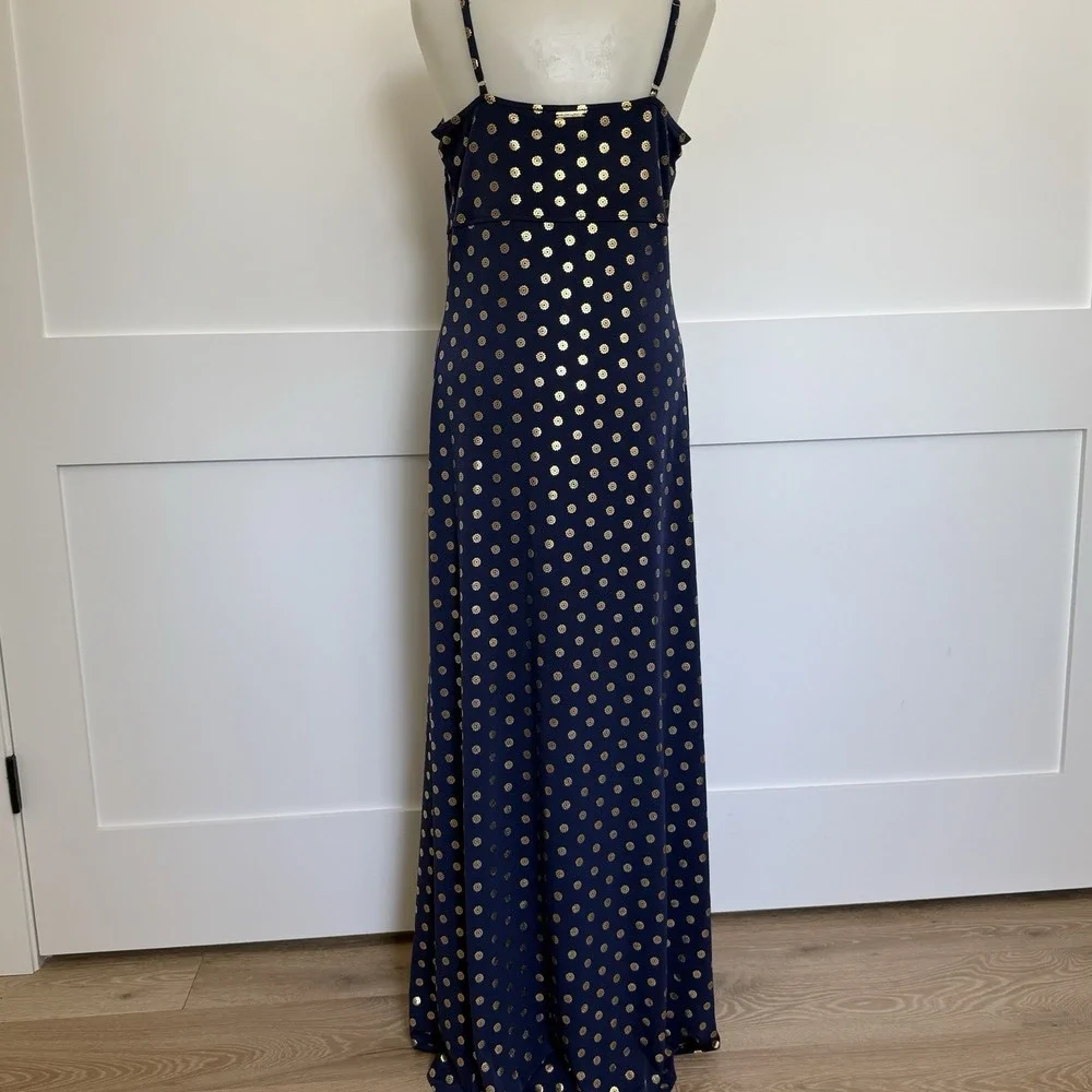 Michael Michael Kors Navy Gold Metallic Medallion Print Maxi Dress Womens M